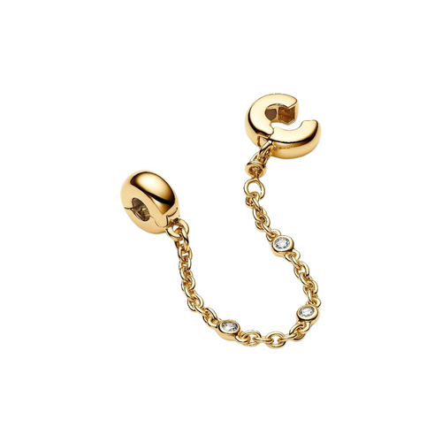 Pandora Sicherheitskette Drei transparente Edelsteine in Goldfarbe