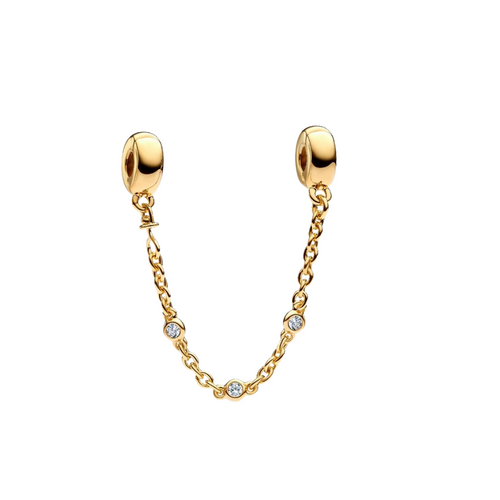 Pandora Sicherheitskette Drei transparente Edelsteine in Goldfarbe