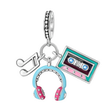 Pandora Charm Doppel-Achtelnote-Anhänger, Musikkopfhörer und Kassette – Universum-Charm