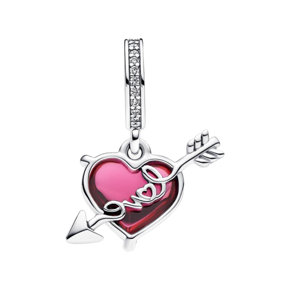Charm Pandora Colgante de Cristal de Murano Corazón Rojo y Flecha - Charm Universo