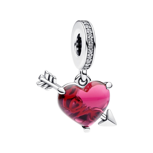 Pandora Charm Murano Glas Roter Herz- und Pfeilanhänger - Universum Charm