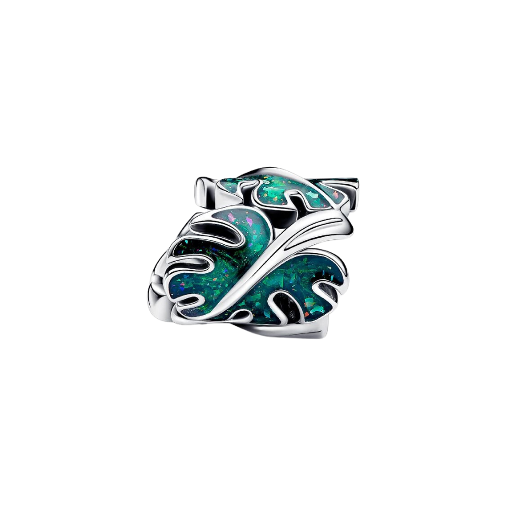 Charm Pandora Feuilles de Monstera Vertes en Argent Sterling