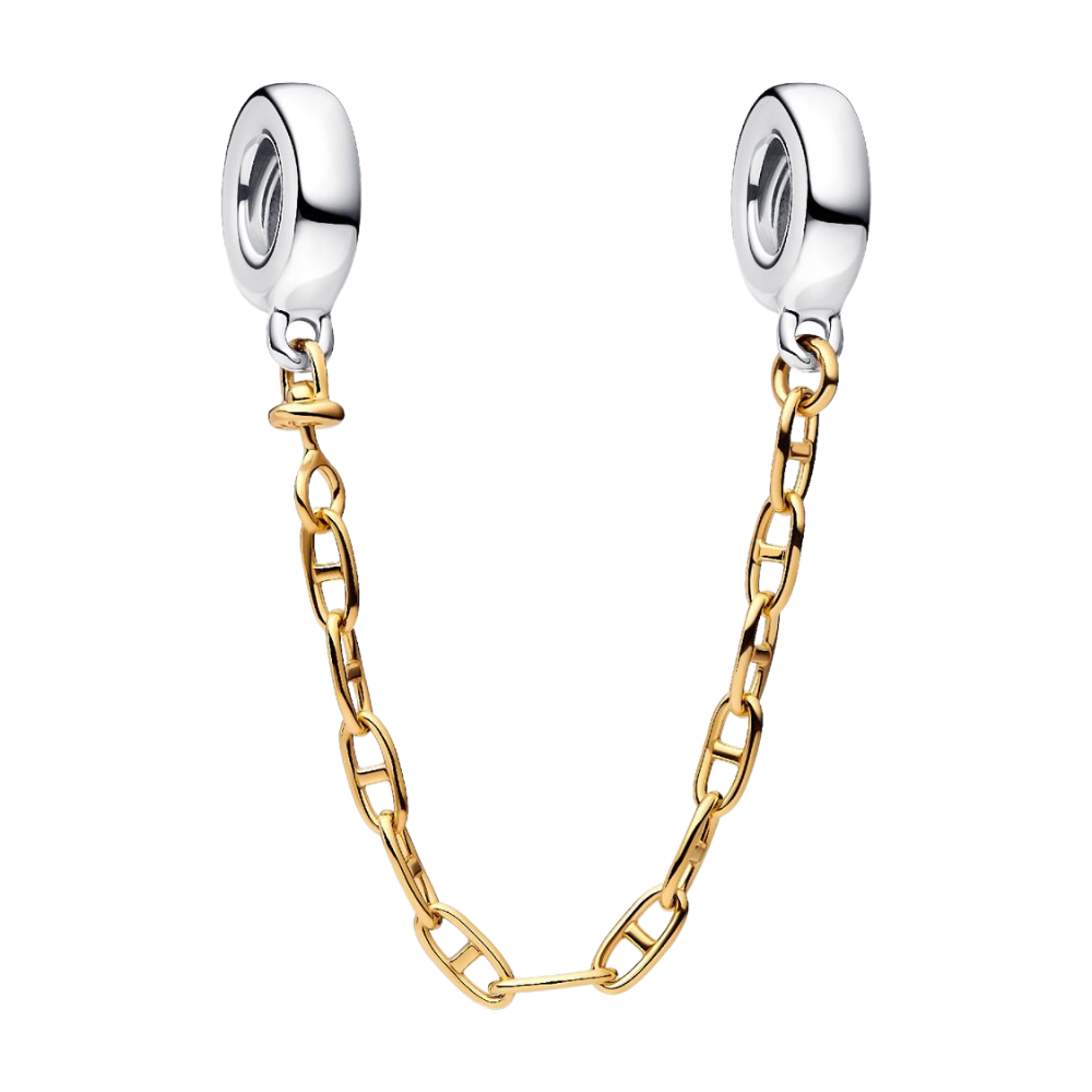 Cadena de Seguridad Pandora Alargada Plata de Ley 925 con Recubrimiento en Color Oro