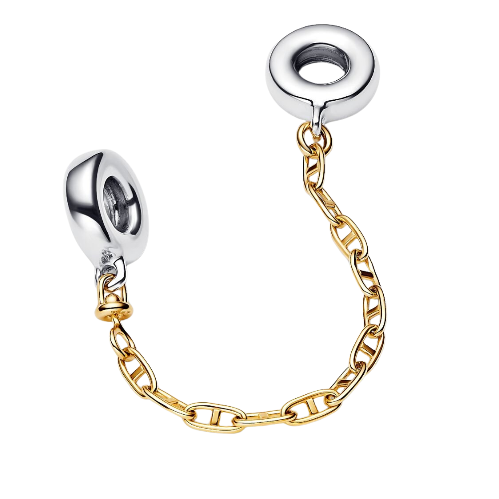 Cadena de Seguridad Pandora Alargada Plata de Ley 925 con Recubrimiento en Color Oro
