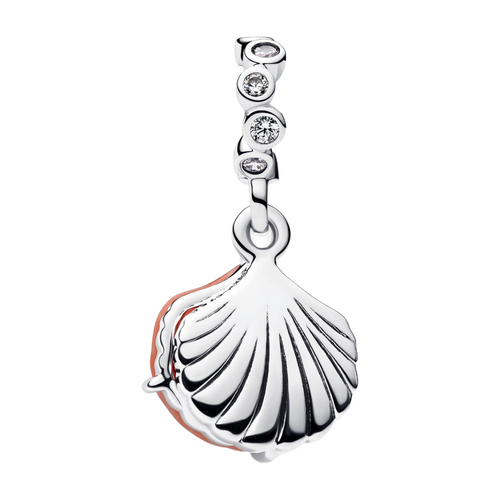 Charm pendentif Pandora Double Coquillage couleur corail et argent sterling