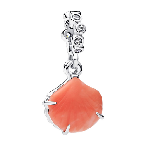 Charm pendentif Pandora Double Coquillage couleur corail et argent sterling