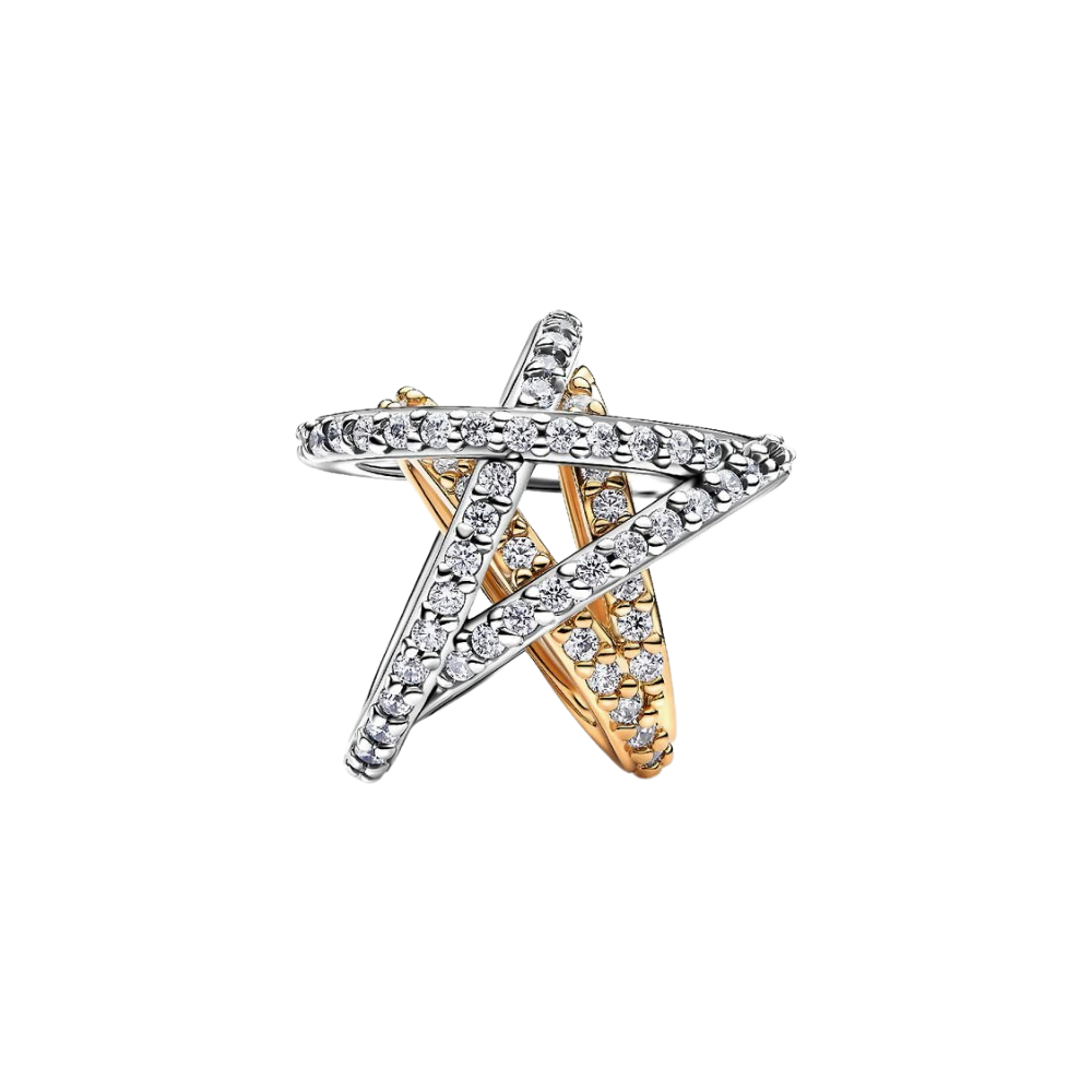 Pandora Funkelndes Kreuz-Stern-Charm 14 Karat Gold und 925 Sterling Silber