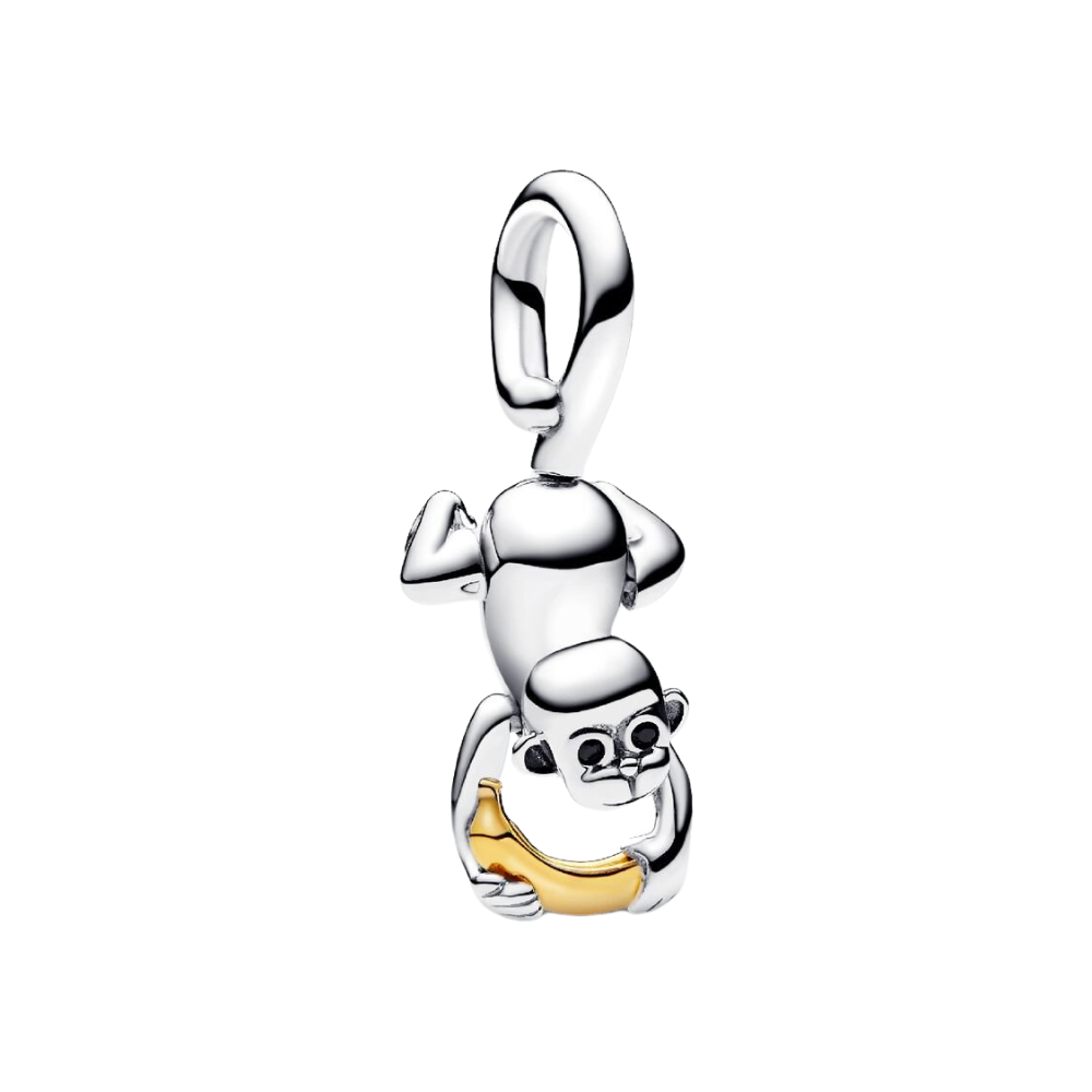Pandora Zweifarbiger Charm-Anhänger „Beweglicher Affe“ – Sterlingsilber