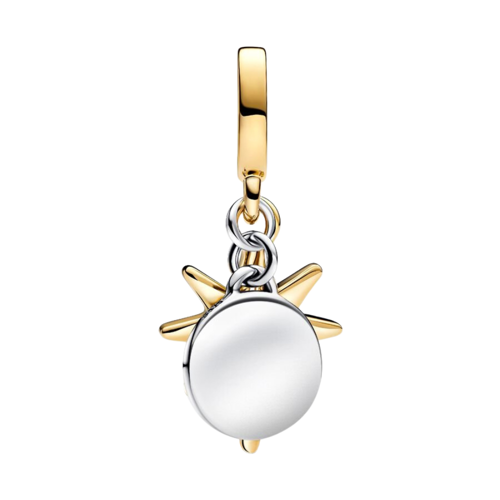 Charm pendentif étoile du Nord Pandora gravable en or 14 carats et argent 925 avec diamant synthétique