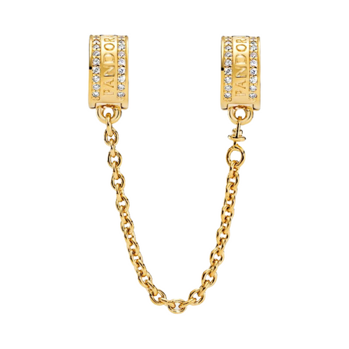 Chaîne de sécurité Pandora avec clip et logo couleur or