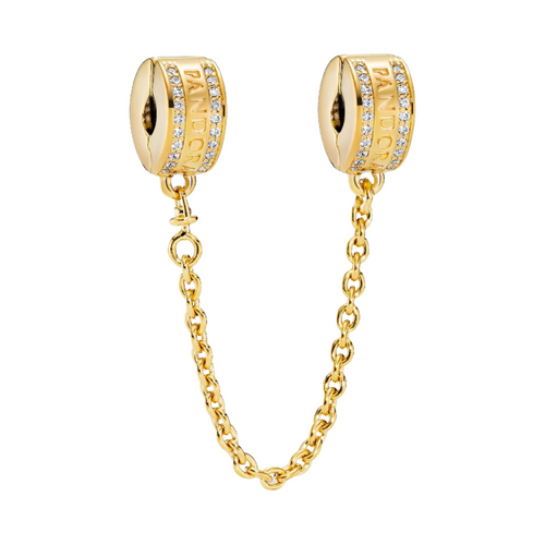 Chaîne de sécurité Pandora avec clip et logo couleur or