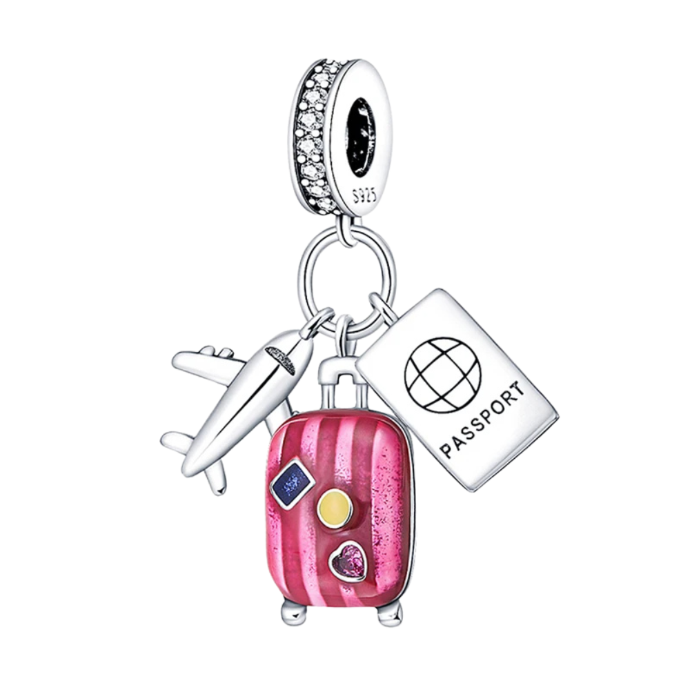 Pendentif Charm Avion, Valise Rose, Passeport - Charm Universe