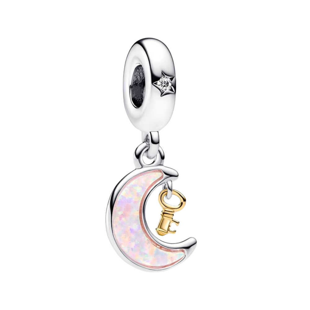 Charm Colgante Luna y Llave en Dos Tonos - Charm Universo