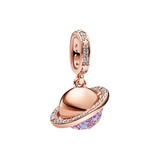 Charm Colgante Planeta Morado en Color Oro Rosa - Charm Universo