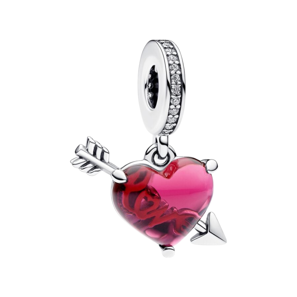 Pendentif Charm Coeur et Flèche en Verre de Murano Rouge - Charm Universe