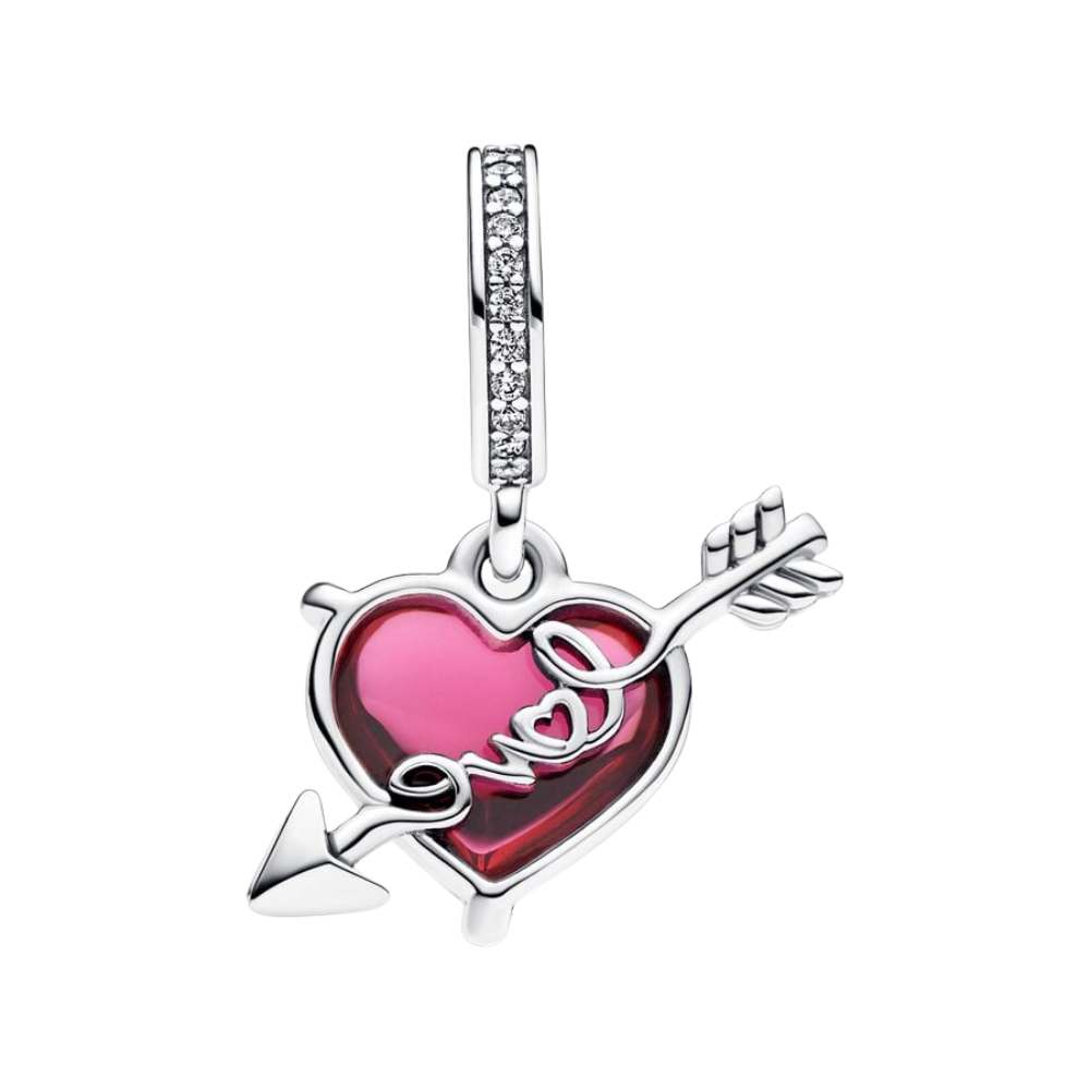 Charm Colgante de Cristal de Murano Corazón Rojo y Flecha - Charm Universo