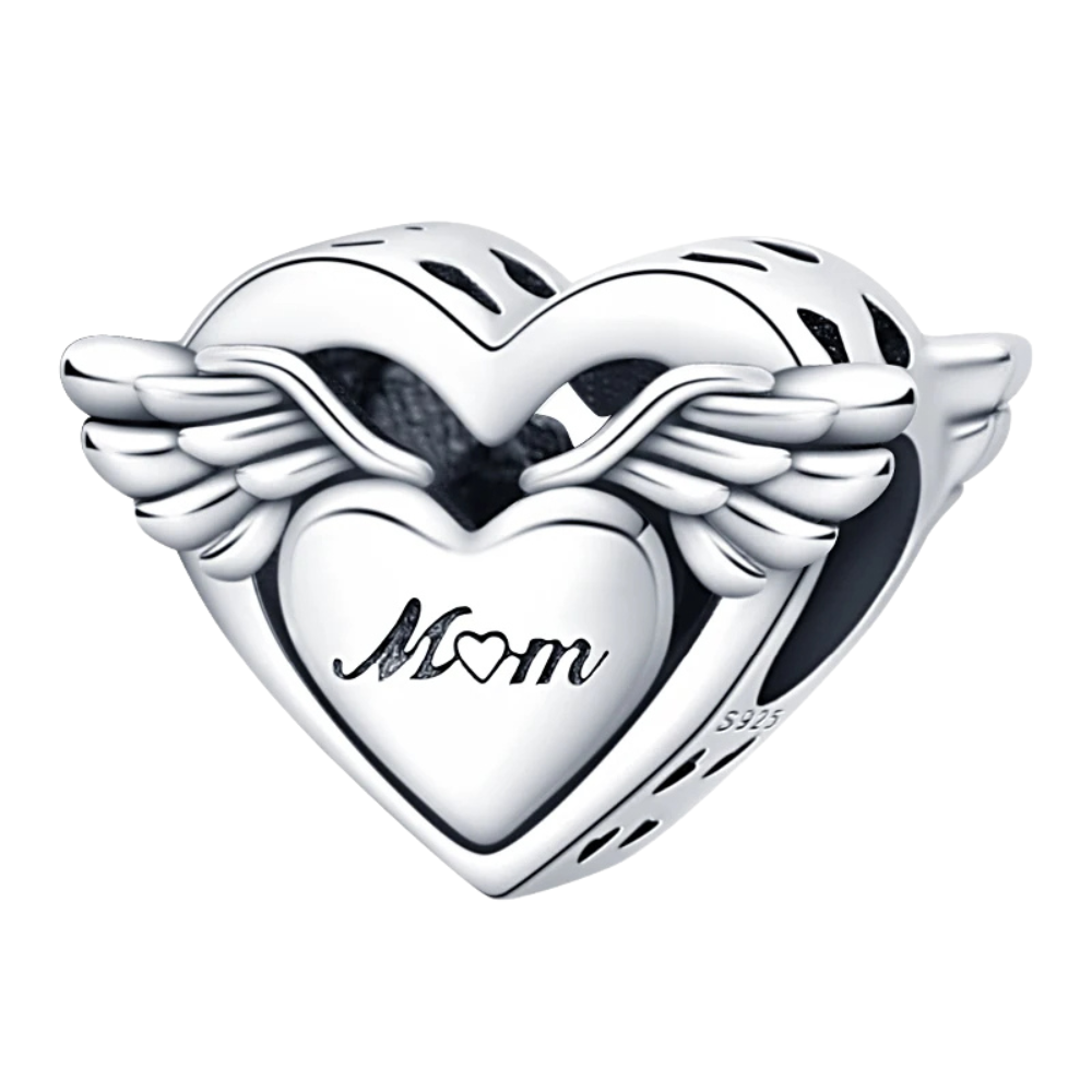 Charm Corazón Mama con Alas de Ángel, "Mon" - Charm Universo