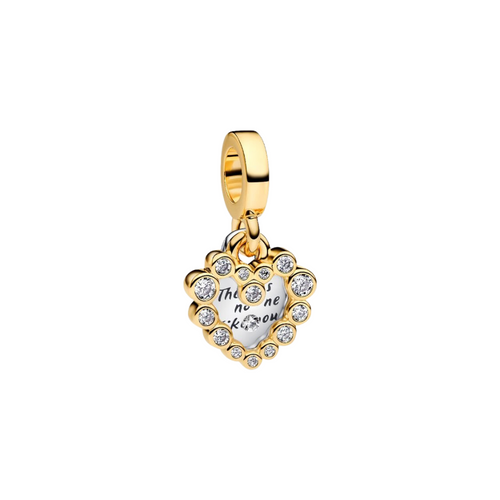 Charm Pandora Colgante Doble Corazón Brillante – Plata de Ley 925 y Baño de Oro 14k