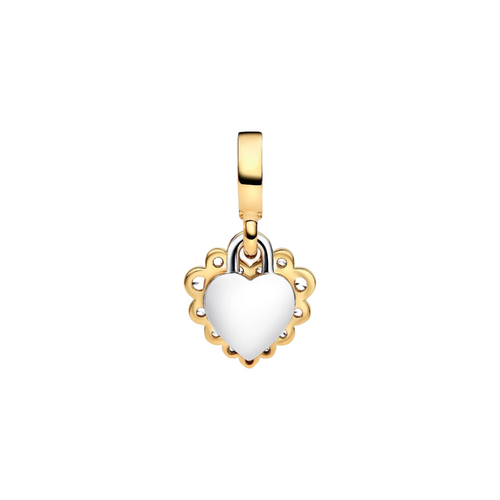 Charm Pandora Colgante Doble Corazón Brillante – Plata de Ley 925 y Baño de Oro 14k
