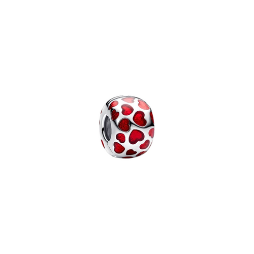 Charm Clip Pandora Redondo con Corazones en Plata de Ley – Compatible con Pulseras Moments