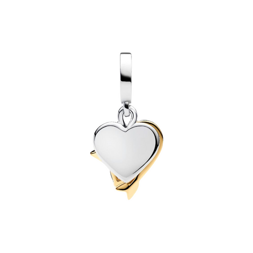 Charm Pandora Colgante Doble Corazón Grabable y Flecha en Plata de Ley y Baño de Oro de 14k