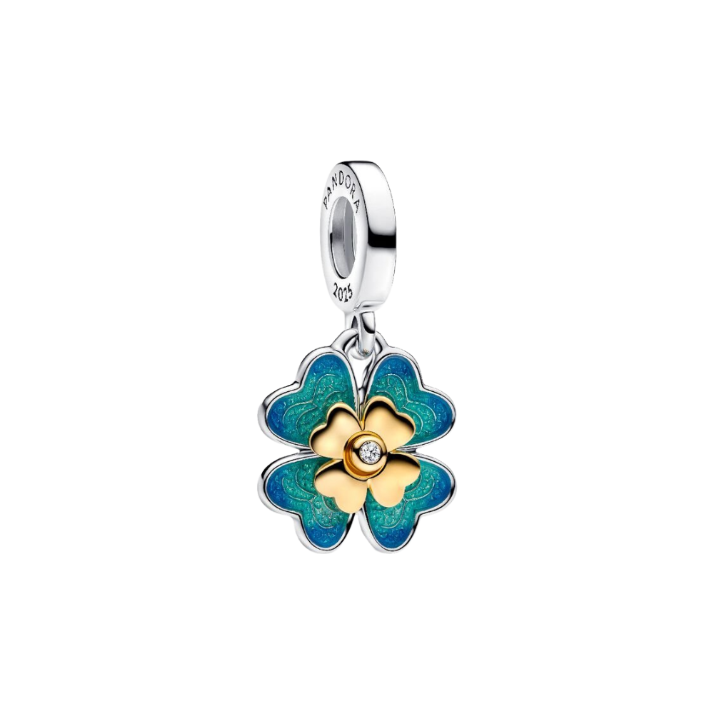 Charm Pandora Colgante Trébol con Diamante de Laboratorio – 0.009 ct, Plata de Ley 925 y Oro de 14k