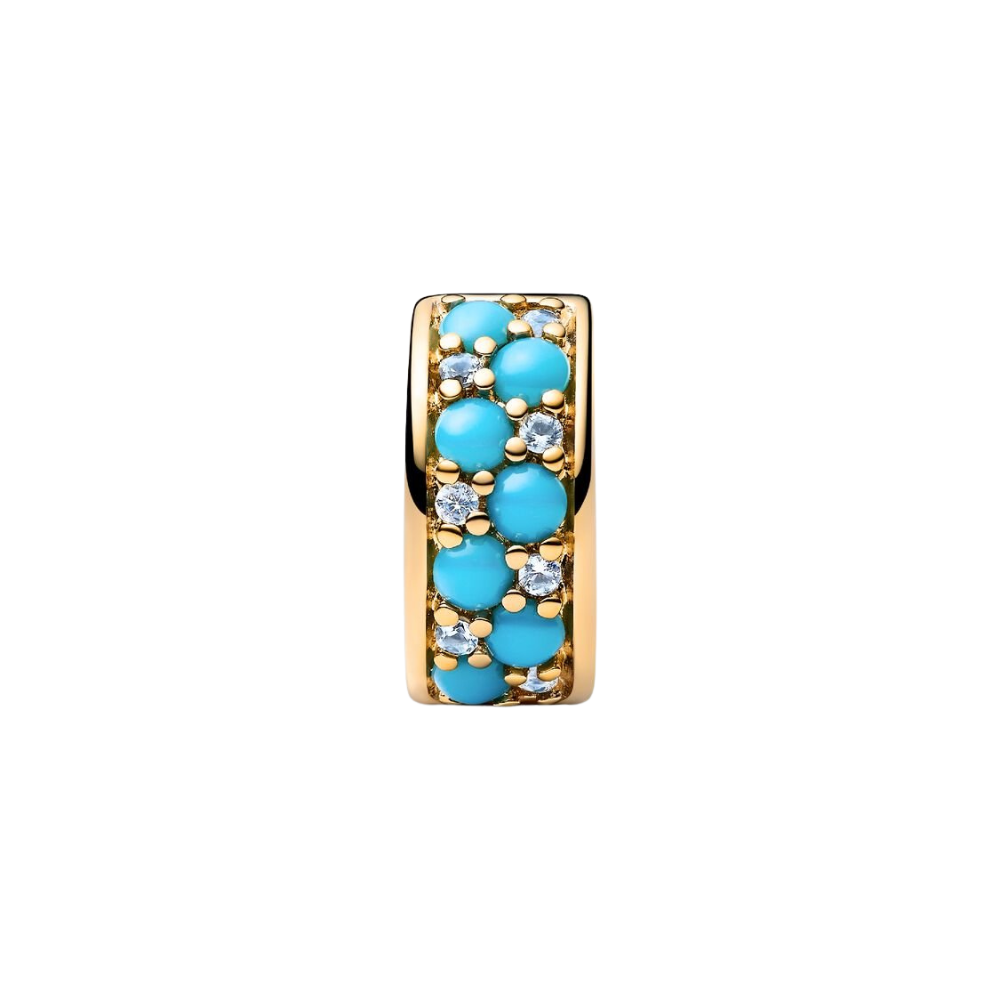 Charm de Clip Pandora Azul Agua con Recubrimiento en Oro de 14k