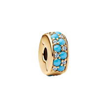 Cargar imagen en el visor de la galería, Charm de Clip Pandora Azul Agua con Recubrimiento en Oro de 14k