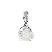 Cargar imagen en el visor de la galería, Charm Colgante Doble Pandora Rosa Blanca Floreciendo en Plata de Primera Ley