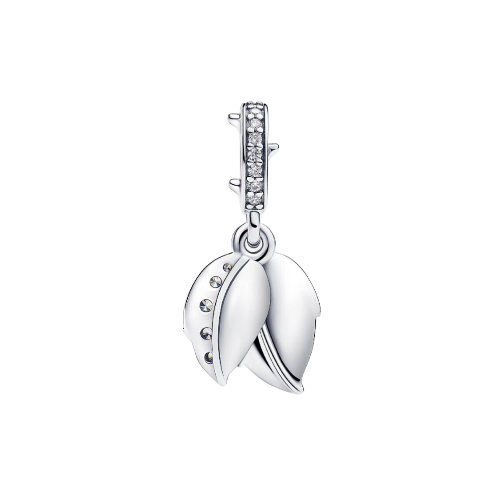 Charm Colgante Doble Pandora Rosa Blanca Floreciendo en Plata de Primera Ley