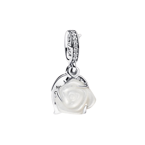 Charm Colgante Doble Pandora Rosa Blanca Floreciendo en Plata de Primera Ley