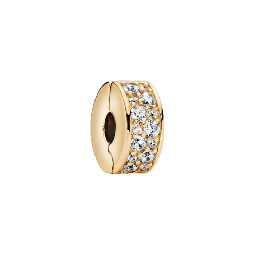 Charm Pandora de Clip Pavé Transparente – Recubrimiento en color oro