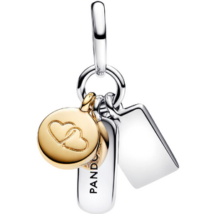 Charm Colgante Triple Amistad Pandora en Plata de Primera Ley y Baño en Oro de 14k