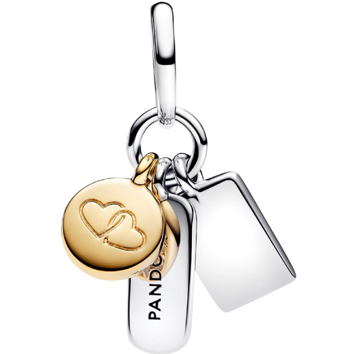 Charm Colgante Triple Amistad Pandora en Plata de Primera Ley y Baño en Oro de 14k