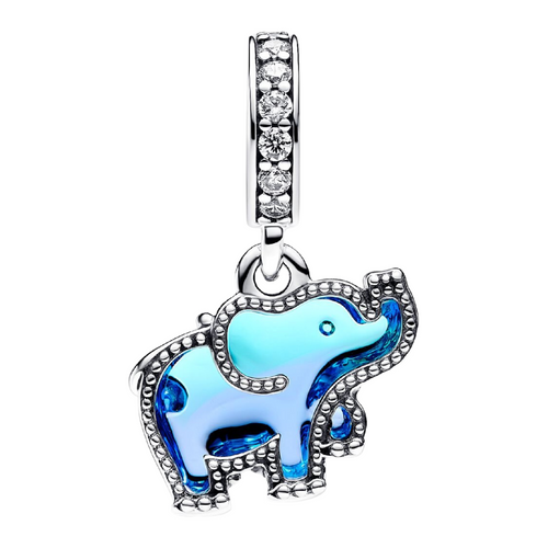 Charm Pandora Colgante Elefante con Cristal de Murano Azul – Plata de Primera Ley
