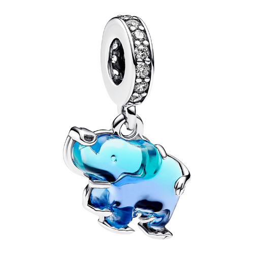Charm Pandora Colgante Elefante con Cristal de Murano Azul – Plata de Primera Ley