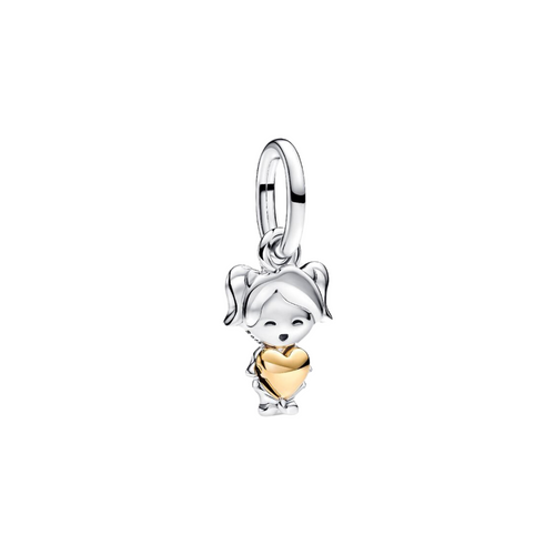 Charm Colgante Pandora Chica Feliz Plata de Ley 925 con Recubrimiento en Oro 14k
