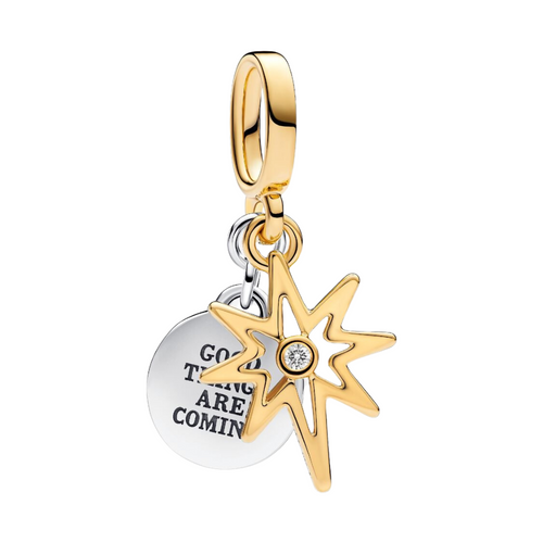 Charm Colgante Pandora Grabable Estrella Polar Oro 14k Plata 925 con Diamante Sintético
