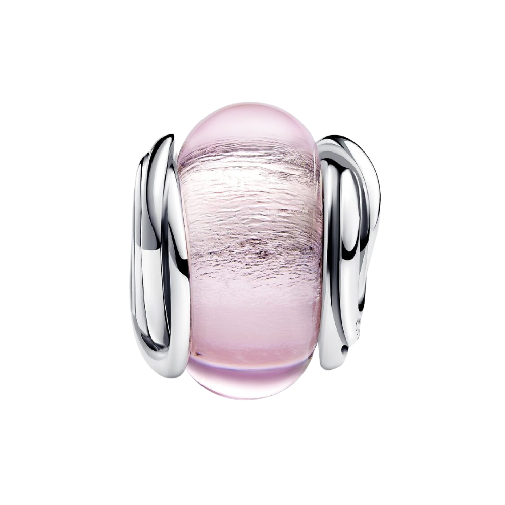 Charm Pandora de Cristal de Murano Rosa Envuelto – Plata de Primera Ley