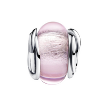 Cargar imagen en el visor de la galería, Charm Pandora de Cristal de Murano Rosa Envuelto – Plata de Primera Ley