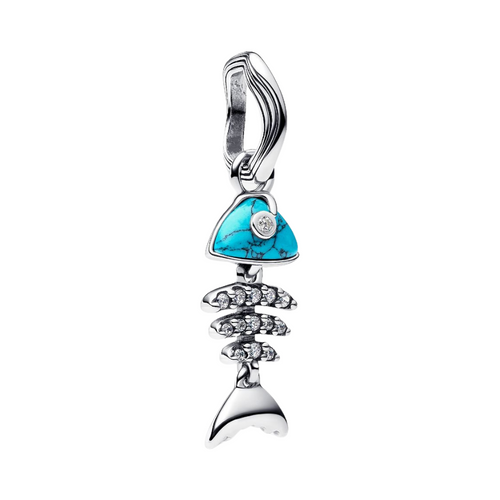 Charm Colgante Pandora Espina de Pez en Color Turquesa y Plata de Primera Ley